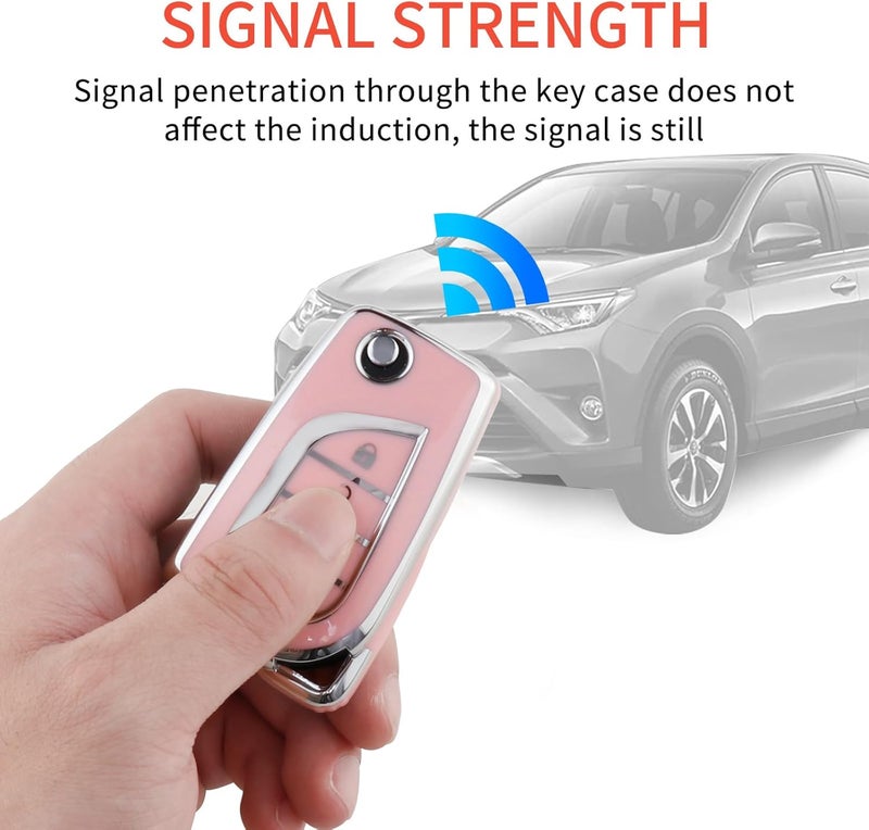Pangpai Pink Key Fob Cover for Toyota, Soft TPU Key Case Protection with Bling Keychain Fit for Toyota Fortuner Tundra Camry RAV4 Highlander Corolla Smart Key Holder - Image 5