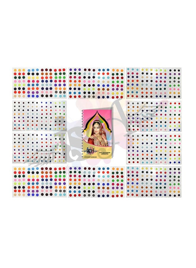 IS4A 960 Multicolored Bollywood Forehead Stickers Adhesive Body Jewelry 10 Page Book of Different Sized Tattoo Bindi Round Dot (Multi-color) - Image 1