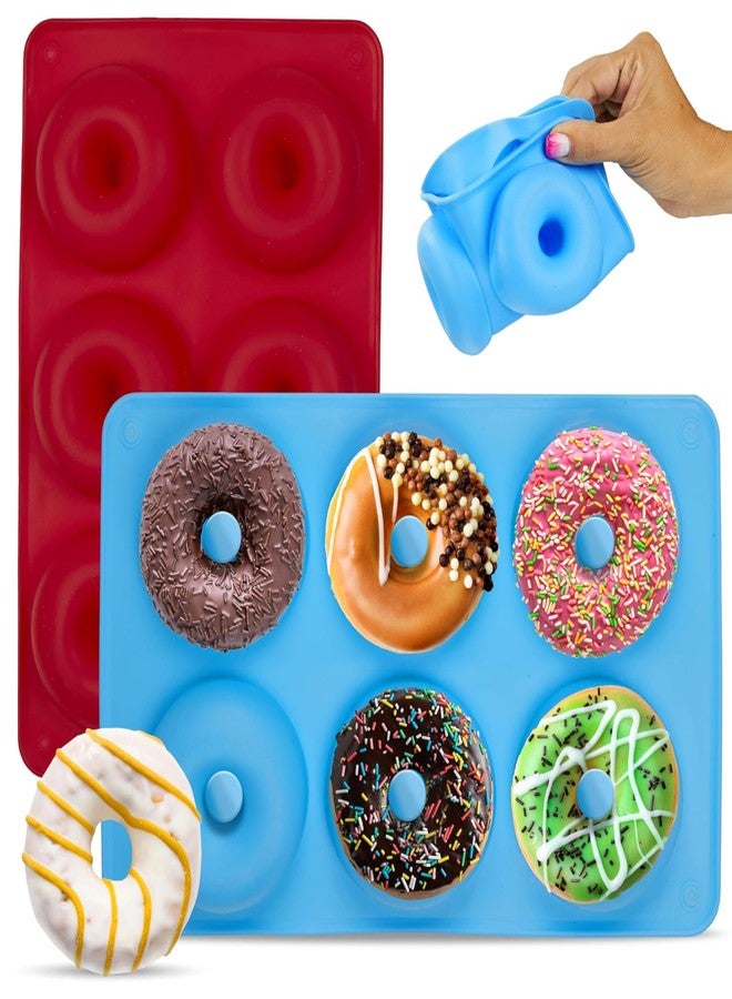 HOTPOP Silicone Donut Molds for Baking - Set of 2 Nonstick Pans (Red, Blue), Makes 12 Donuts - Flexible, Reusable, Dishwasher Safe Molds for Oven - Perfect Donut Mold for Baking Sheets - Image 1