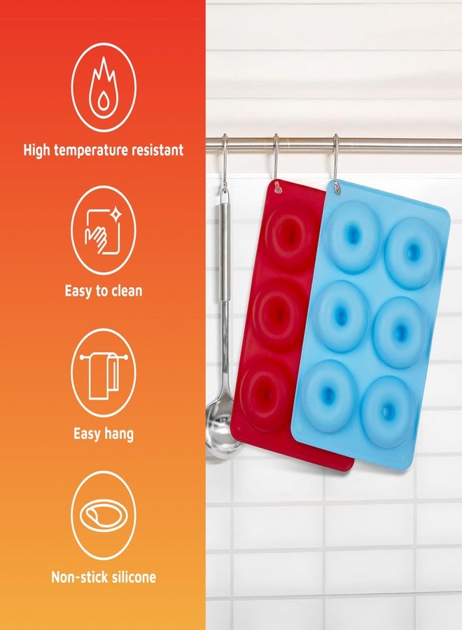 HOTPOP Silicone Donut Molds for Baking - Set of 2 Nonstick Pans (Red, Blue), Makes 12 Donuts - Flexible, Reusable, Dishwasher Safe Molds for Oven - Perfect Donut Mold for Baking Sheets - Image 5