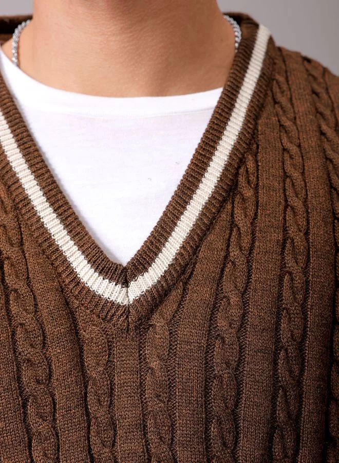 The Indian Garage Co Men Oversized Textured V-Neck Sweater