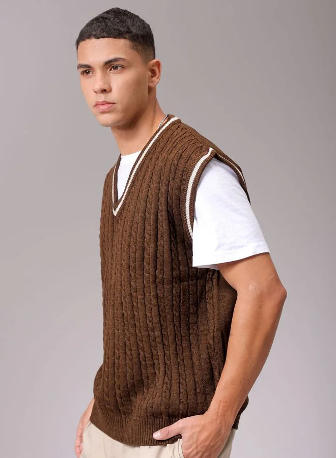 The Indian Garage Co Men Oversized Textured V-Neck Sweater