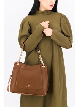 Michael Kors Women Brand Logo  Shoulder Bag 27 H x 34  L x 12 W cm, Brown  - Image 4