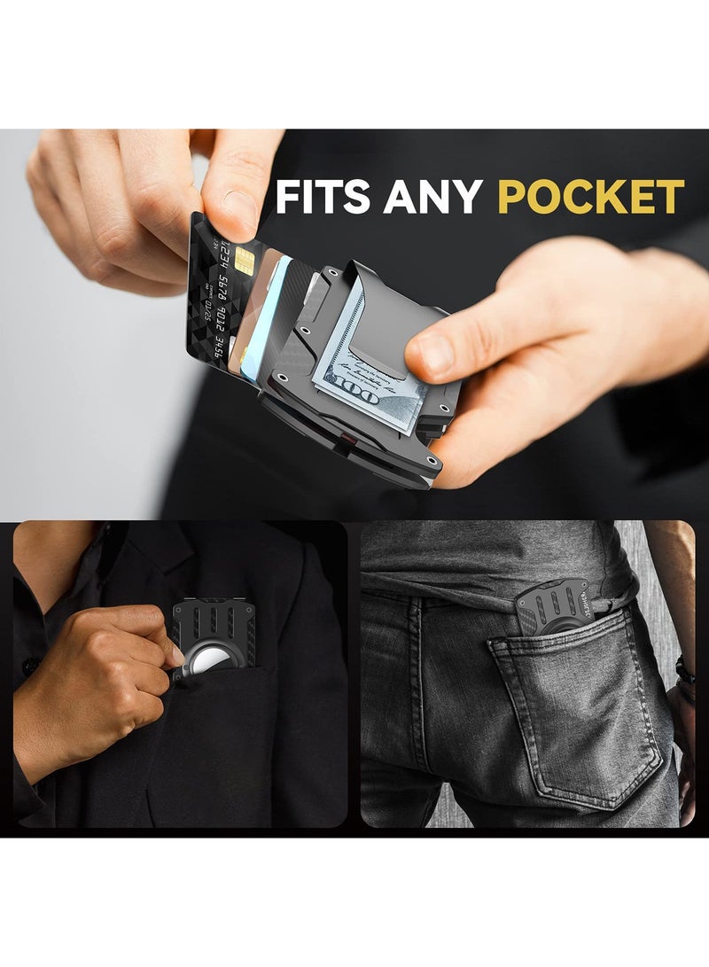 SYOSI Wallet Men for AirTag, Slim Minimalist Metal Wallet with AirTag Holder, Carbon Fiber RFID Blocking Credit Card Holder for Air Tag Wallets with Money Clip, Black - Image 5
