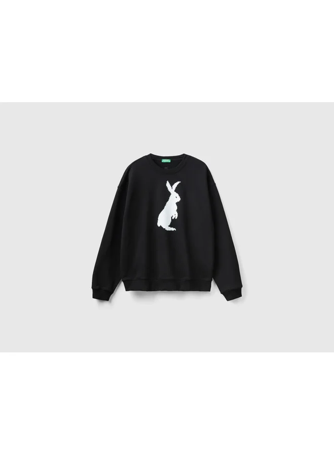 UNITED COLORS OF BENETTON Cotton Sweatshirt With Bunny Print