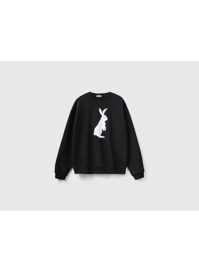 UNITED COLORS OF BENETTON Cotton Sweatshirt With Bunny Print  - Image 1