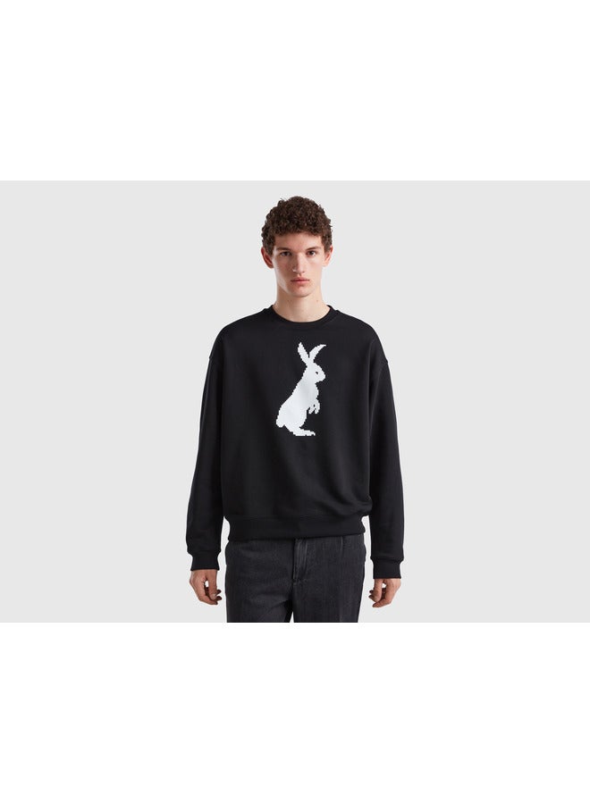 UNITED COLORS OF BENETTON Cotton Sweatshirt With Bunny Print  - Image 3