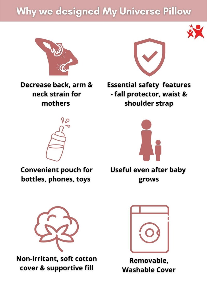 My Universe My Universe | XL Breastfeeding Baby Pillow with MyUni Safe-Straps| Washable Pillow & Lounger with Head Pillow and Bottle Pouch for Newborn (0-12 months)| Best Gift for Baby Shower (White) - Image 5