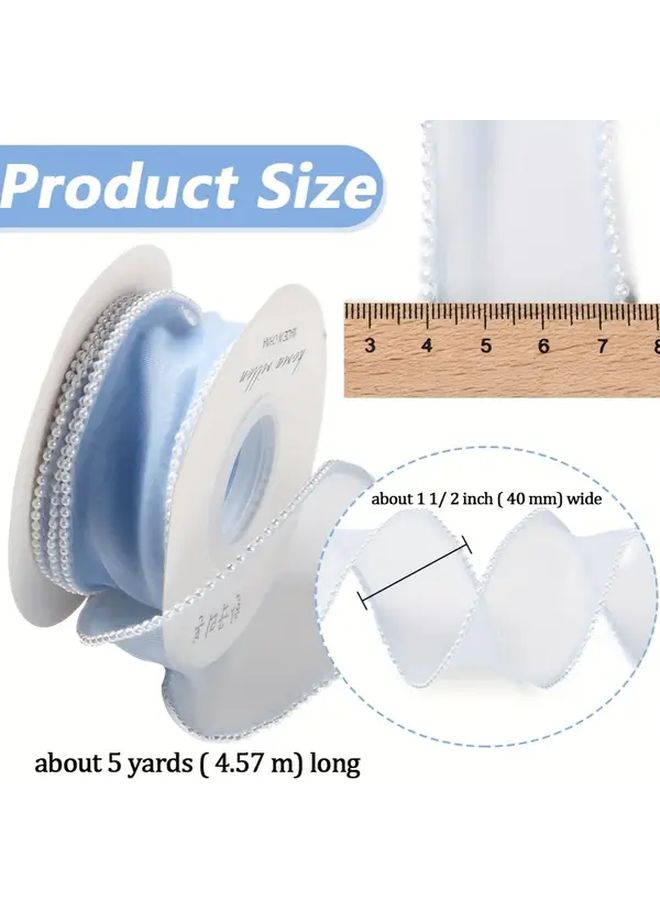 White ZZ SD HS Pearled Edged Transparent Fish Tail Gauze Ribbon 5 Yard Long 1.57 Inch Wide Craft Decorative Ribbon For Floral Bouquet Wreath Wedding Gift Wrapping Hair Accessories Bow Making DIY Crafts - Image 3