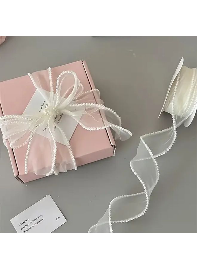 White ZZ SD HS Pearled Edged Transparent Fish Tail Gauze Ribbon 5 Yard Long 1.57 Inch Wide Craft Decorative Ribbon For Floral Bouquet Wreath Wedding Gift Wrapping Hair Accessories Bow Making DIY Crafts - Image 4