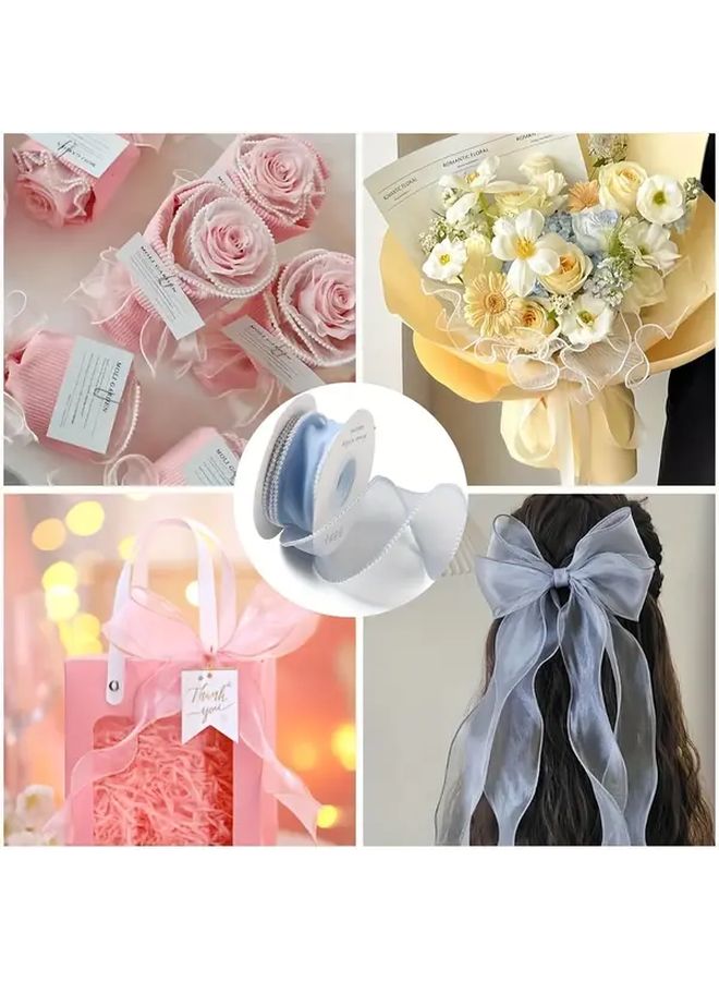 White ZZ SD HS Pearled Edged Transparent Fish Tail Gauze Ribbon 5 Yard Long 1.57 Inch Wide Craft Decorative Ribbon For Floral Bouquet Wreath Wedding Gift Wrapping Hair Accessories Bow Making DIY Crafts - Image 5