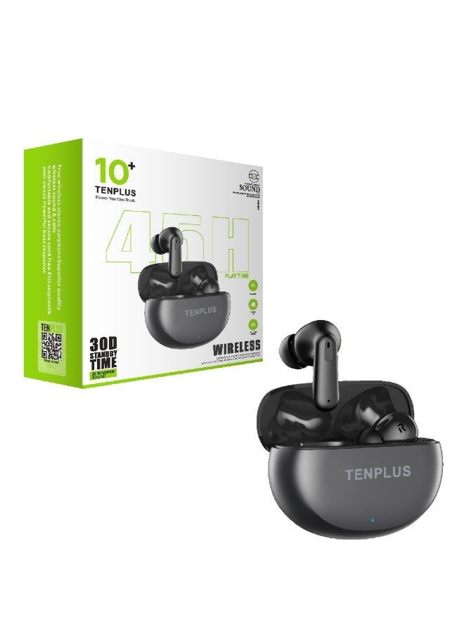 تنبلس سماعات TENPLUS سماعات أذن لاسلكية، 45 ساعة تشغيل، 30 يوم وقت استعداد، صوت HD، ميكروفون، مقاومة للماء IPX4 - Image 1