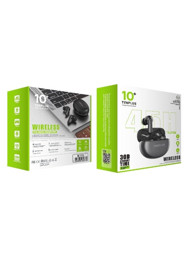 تنبلس سماعات TENPLUS سماعات أذن لاسلكية، 45 ساعة تشغيل، 30 يوم وقت استعداد، صوت HD، ميكروفون، مقاومة للماء IPX4 - Image 2