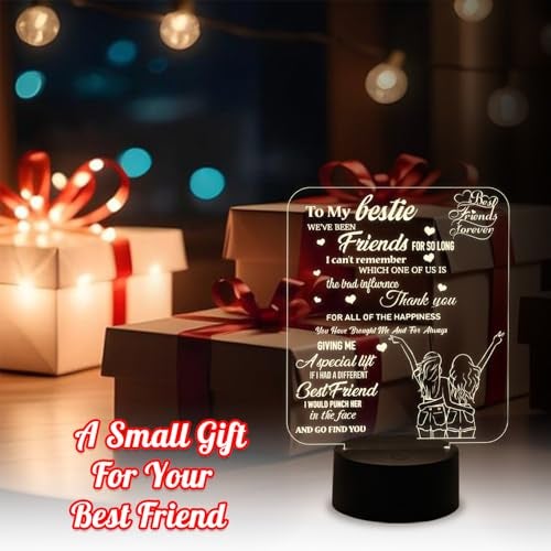 GIFTMEBAZAR إلى هدايا صديقتي المفضلة مصباح إيهام ثلاثي الأبعاد أحبك يا أصدقاء ضوء ليلي لأفضل صديقة أخت أولاد وبنات هدية عيد ميلاد | ضوء أبيض دافئ وتعمل بالطاقة عبر USB - Image 3