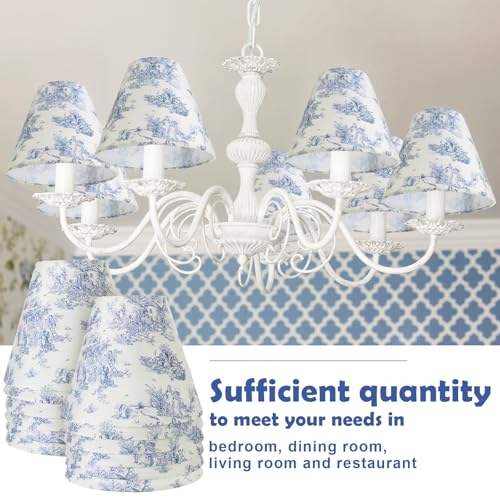 VIHOSE 6 Pcs Chandelier Lamp Shades Small Lamp Shade 3" Top x 6'' Bottom x 5'' Slant French Countryside Toile Clip on Lampshade for Wall Sconces Pendant Lighting(Crane and Human,Blue and White) - Image 5