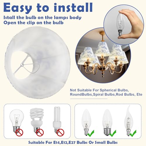 VIHOSE 6 Pcs Chandelier Lamp Shades Small Lamp Shade 3" Top x 6'' Bottom x 5'' Slant French Countryside Toile Clip on Lampshade for Wall Sconces Pendant Lighting(Crane and Human,Blue and White) - Image 4