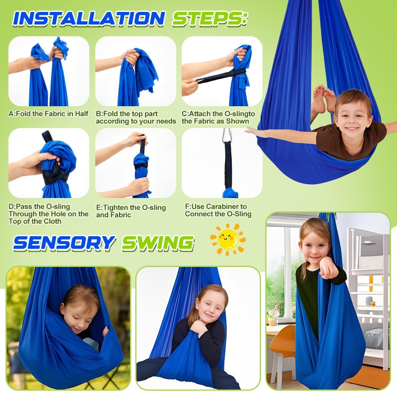 Lingvee Swing Stand Frame with Sensory Pod Chair and Swings Set Kid Heavy-Duty Metal Swing Frame Hammock Chair Stand Tree Saucer Sensory Round for Kids Adult Indoor Outdoor Backyard Park(Blue) - Image 4