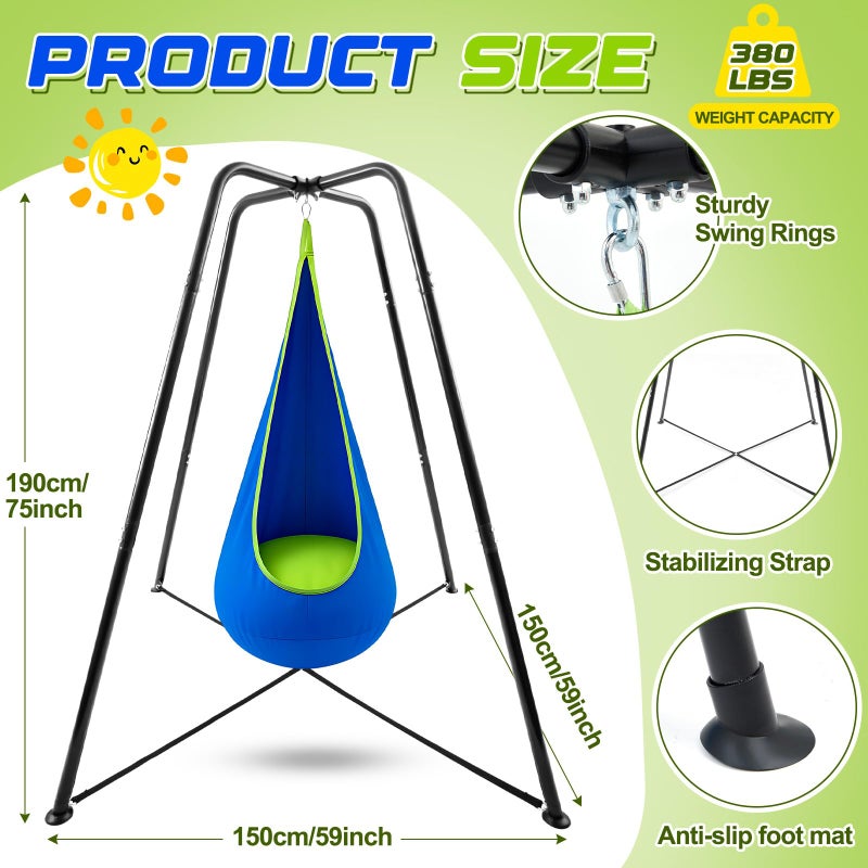 Lingvee Swing Stand Frame with Sensory Pod Chair and Swings Set Kid Heavy-Duty Metal Swing Frame Hammock Chair Stand Tree Saucer Sensory Round for Kids Adult Indoor Outdoor Backyard Park(Blue) - Image 2
