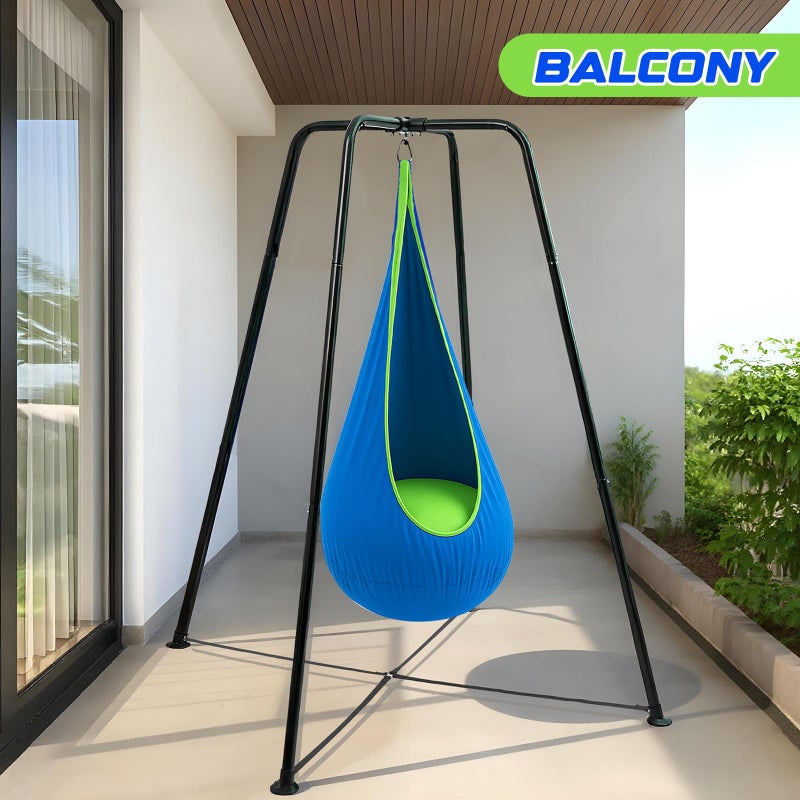 Lingvee Swing Stand Frame with Sensory Pod Chair and Swings Set Kid Heavy-Duty Metal Swing Frame Hammock Chair Stand Tree Saucer Sensory Round for Kids Adult Indoor Outdoor Backyard Park(Blue) - Image 5