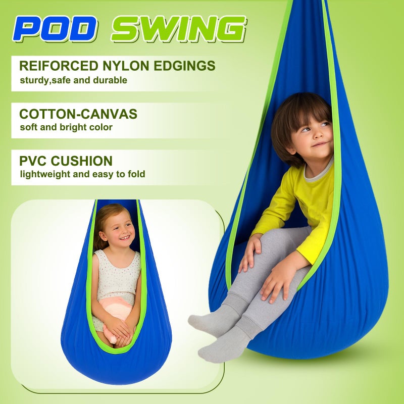 Lingvee Swing Stand Frame with Sensory Pod Chair and Swings Set Kid Heavy-Duty Metal Swing Frame Hammock Chair Stand Tree Saucer Sensory Round for Kids Adult Indoor Outdoor Backyard Park(Blue) - Image 3