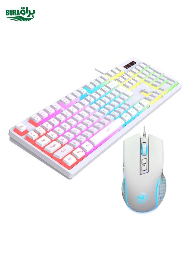 BURAQ HXSJ L200+X100 Wired RGB Backlit Keyboard and Mouse Set 104 Pudding Key Caps + 3600DPI Mouse(White)  - Image 2