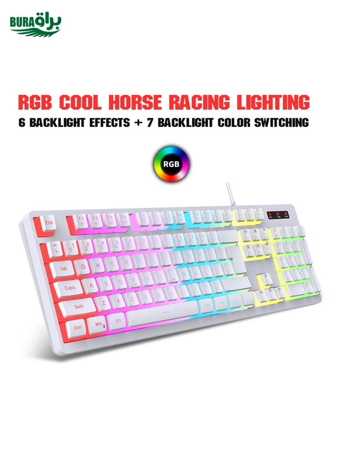 BURAQ HXSJ L200+X100 Wired RGB Backlit Keyboard and Mouse Set 104 Pudding Key Caps + 3600DPI Mouse(White)  - Image 4