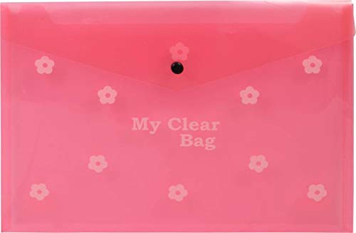 GreatDio® A4 Size Document File Bag | Transparent Floral Print Envelope Holder Storage Case with Snap Button | Clear Plastic Organizer for Papers, Stationery (Pack of 10) - Image 3