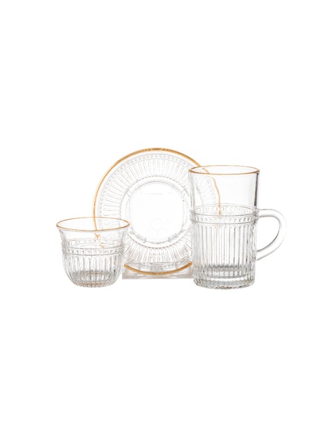 Dania Saudi tea and coffee set made of pure glass, consisting of 12 tea cups + 12 tea saucers + 12 Saudi coffee cups - Image 2