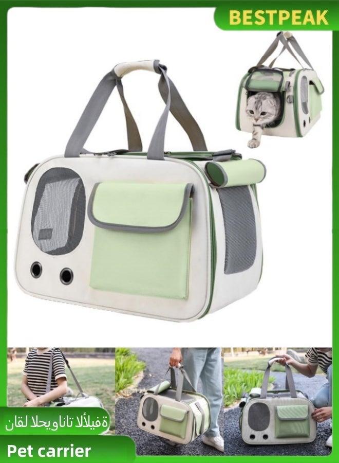 أفضل ذروة Cat Airline Crate, Dog Carrier, 16.5 lb Pet Foldable Travel Carry, Soft Side Cat Carrier, Roll-Up Cover, for Nervous Cats (Green) - Image 1