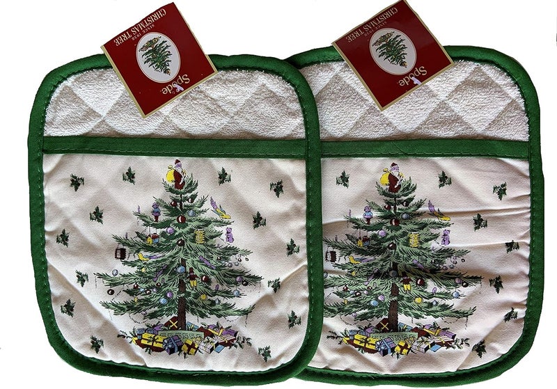 Spode 2 Pc Christmas Tree Pot Holders Oven Mitt Square Bundle - Image 1