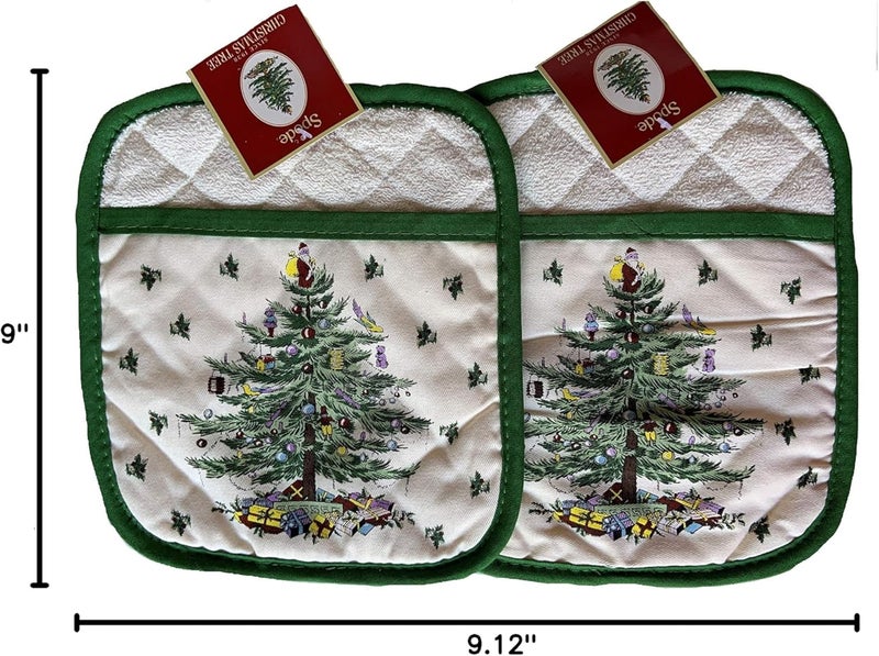 Spode 2 Pc Christmas Tree Pot Holders Oven Mitt Square Bundle - Image 3