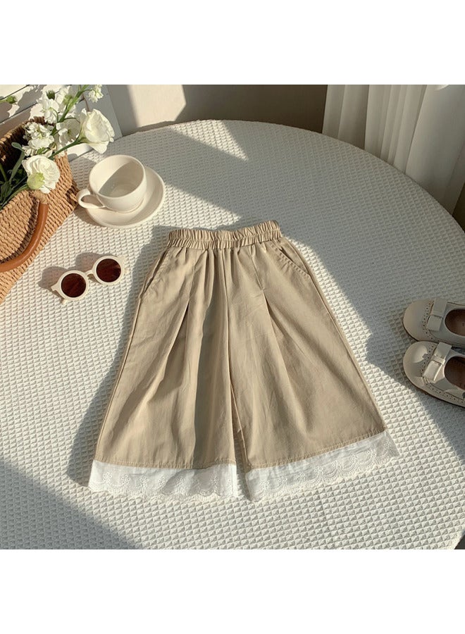 Korean Style Cartoon Embroidered Wide-leg Lace Pants For Girls, Casual Versatile Thickened Straight-leg Pants For Young Children
