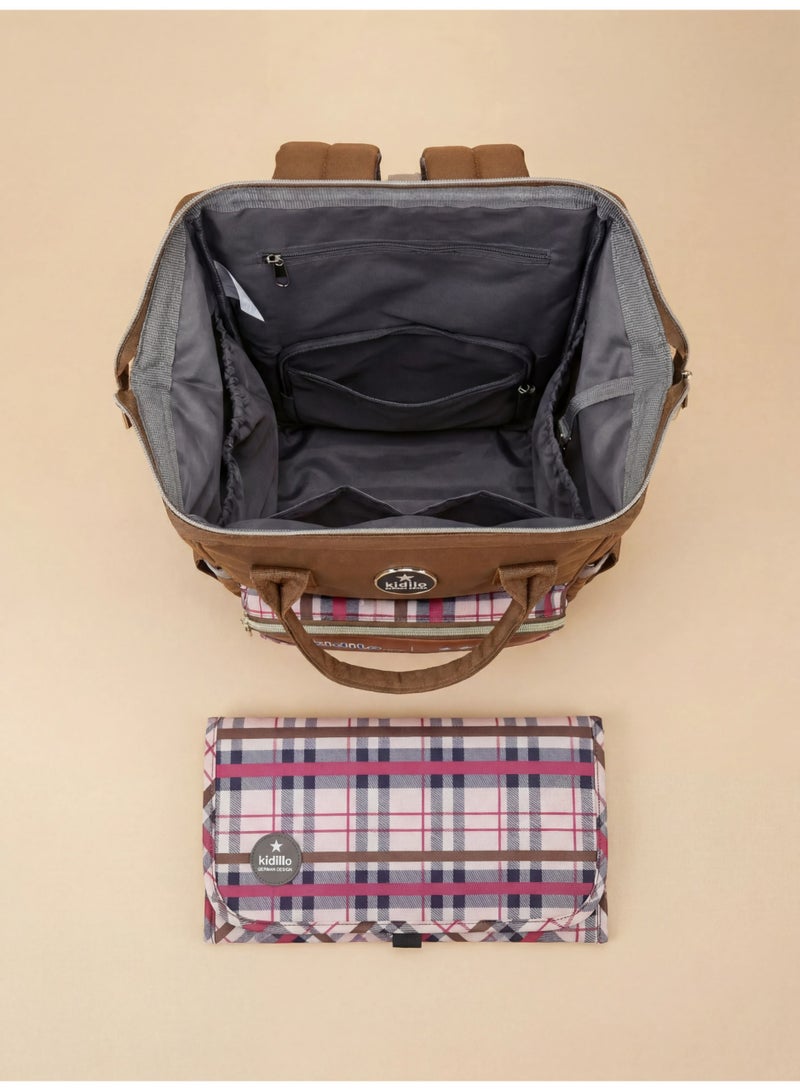 Kidilo Premium Kidilo Diaper Bag Backpack with Changing Pad - Large Capacity & German Design (Brown/Plaid) - Image 2