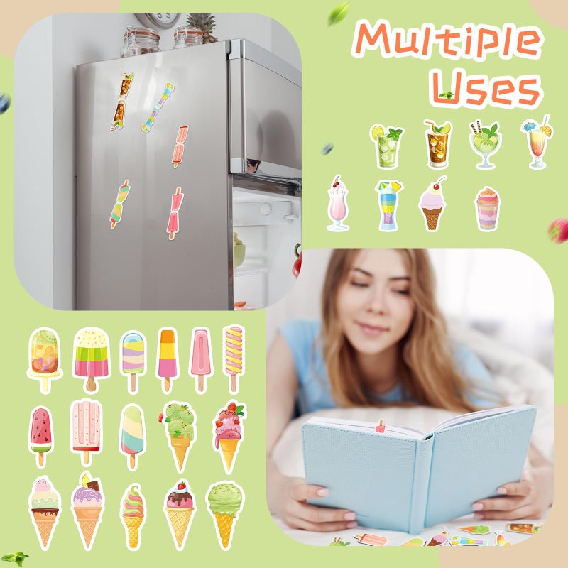 Nezyo 24 Pieces Magnetic Bookmarks Cute Magnet Page Markers Foldable Page Clip for Students Reading Stationery Supplies Office Presents(Ice Sucker) - Image 5