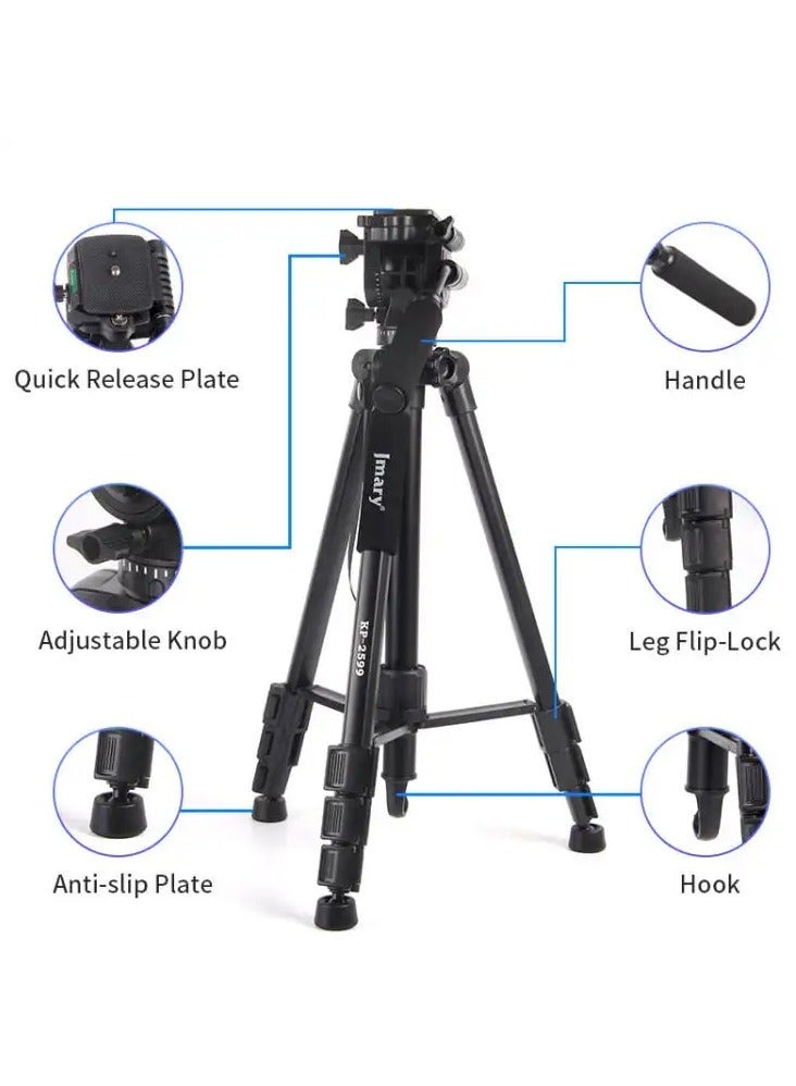 Jmary Jmary KP-2599 Aluminum Monopod Tripod - Lightweight 5-Section Extendable Monopod with Foldable Feet, Phone Holder, 360° Pan Head, and Quick Release Plate for Smartphones, Cameras, and Vlogging (Max Height 65") - Image 2