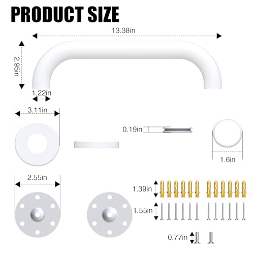 ROTHLEY 12 Inch Grab Bar for Bathtubs and Showers Stainless Steel Shower Grab Bar Wall Mounted Shower Handle with Concealed Screws for Handicapped Elderly and Seniors Matte White - Image 3