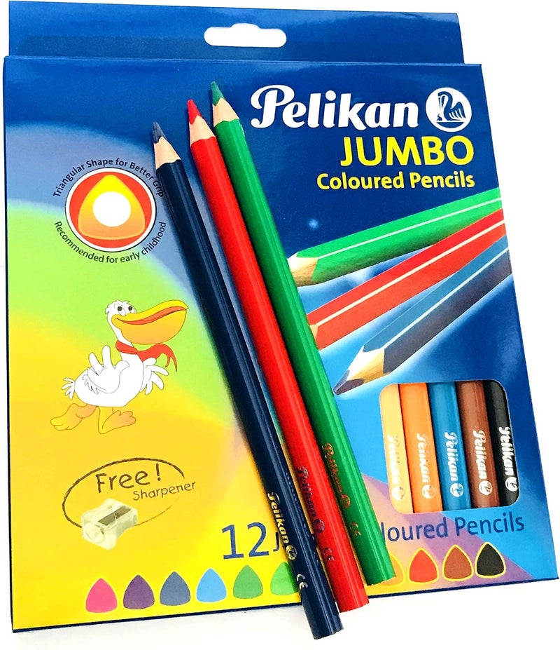 Pelikan Jumbo Colored Pencils, 12 Jumbo Colored Pencils with one Free Sharpener - Image 1