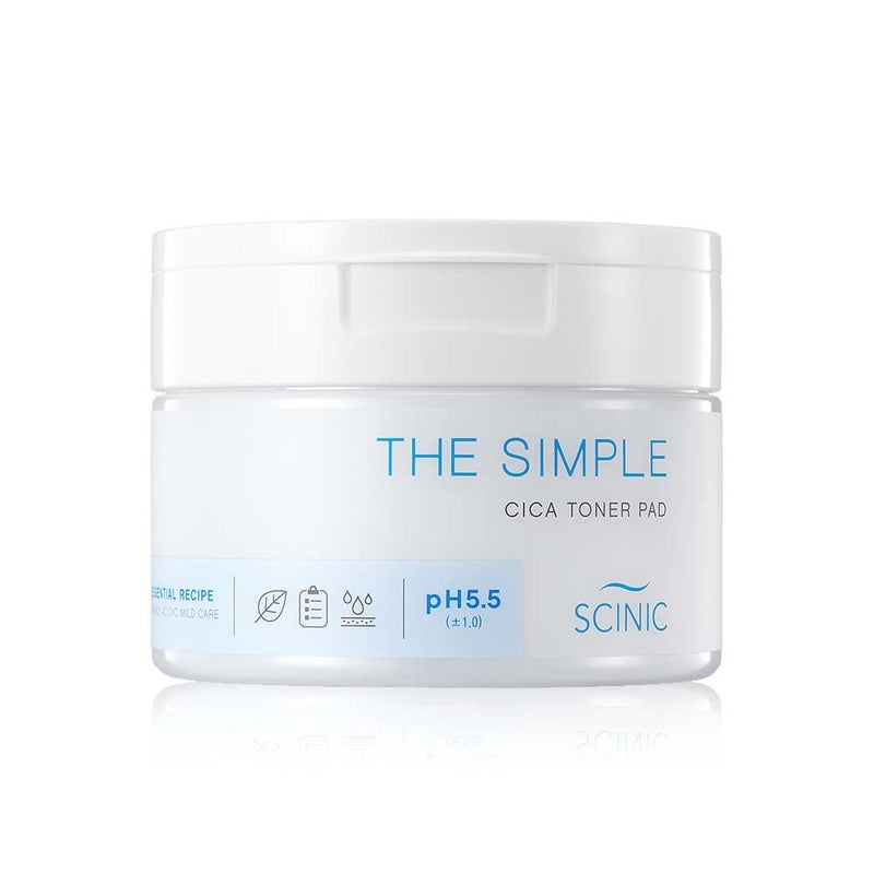 SCINIC The Simple Cica Toner Pad 60 Pcs | Vegan-certified Cotton Fabric | Mild Peeling Without Irritation | Gentle Ph 5.5 PHA Peeing | 100% Vegan | K-beauty