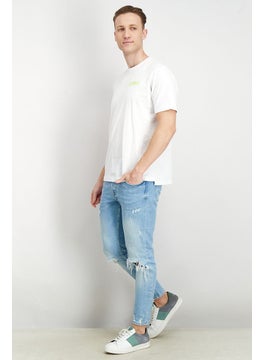 DIESEL Men Crew Neck Short Sleeve Brand Logo T-Shirt, White  - Image 2