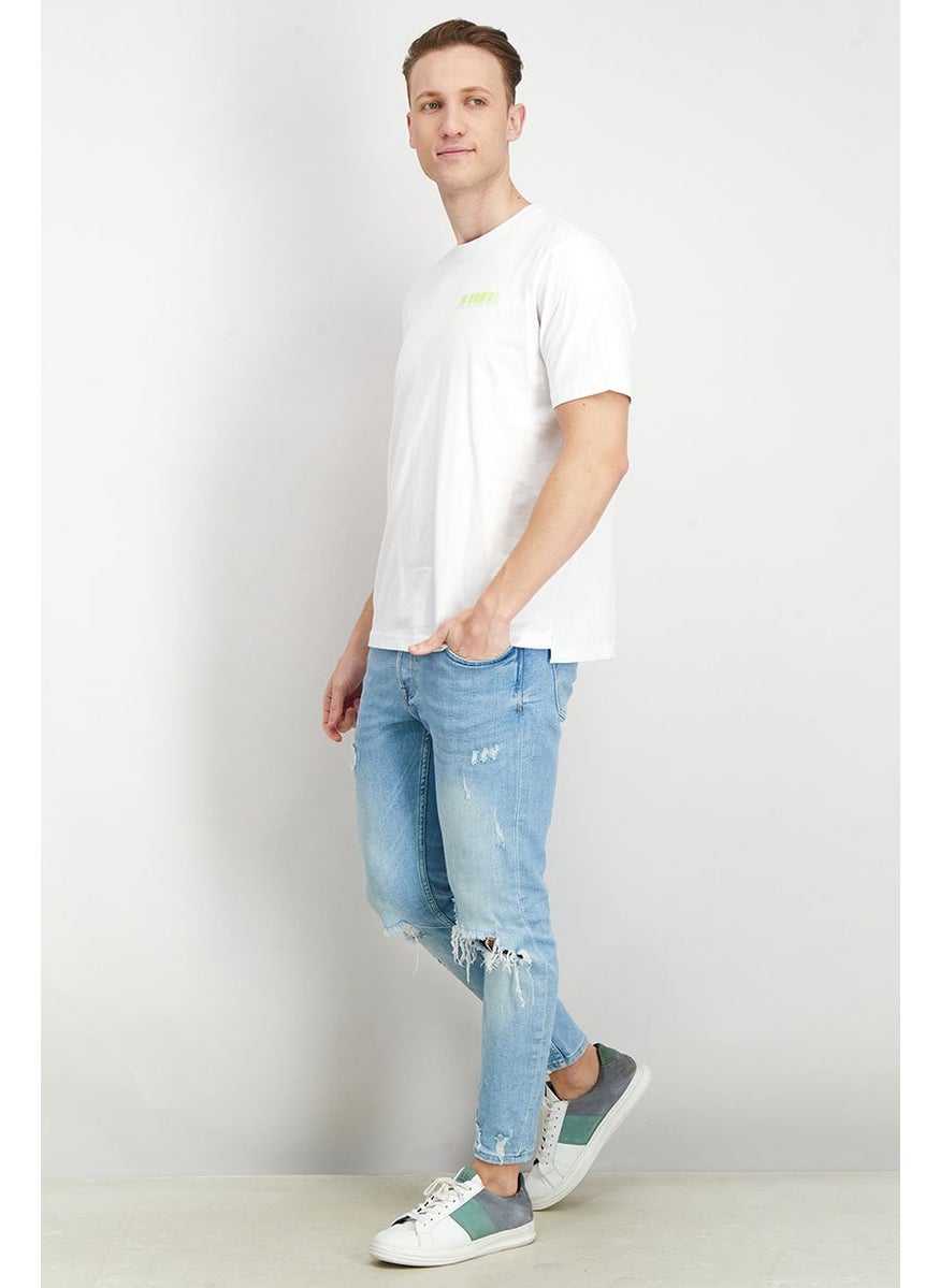 DIESEL Men Crew Neck Short Sleeve Brand Logo T-Shirt, White  - Image 2