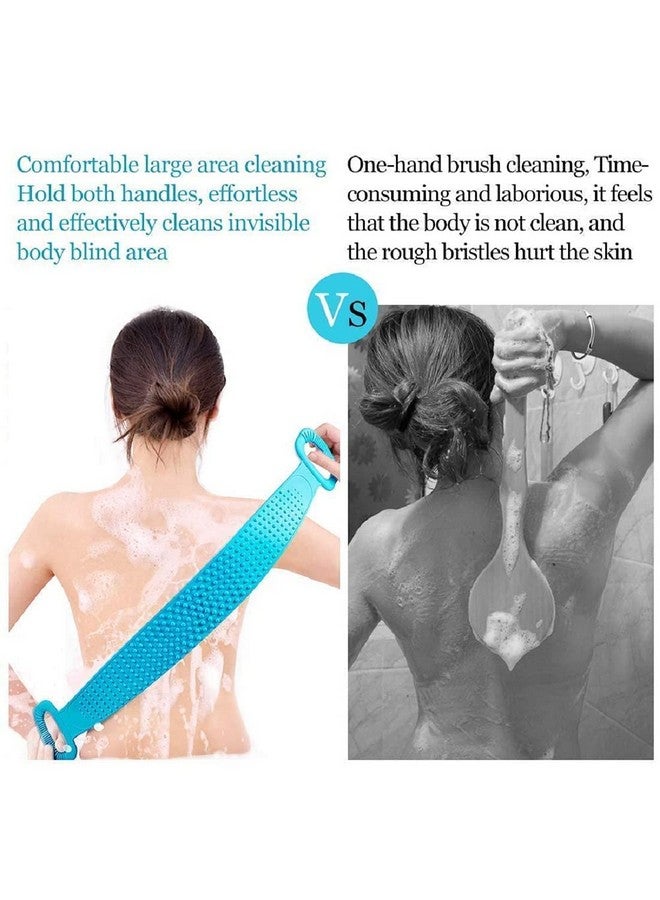 FIGMENT Silicone Body Back Scrubber - Blue Double Side Bathing Brush for Skin Deep Cleaning Massage | Dead Skin Removal Exfoliating Belt for Shower| Back Body Scruber - Image 2