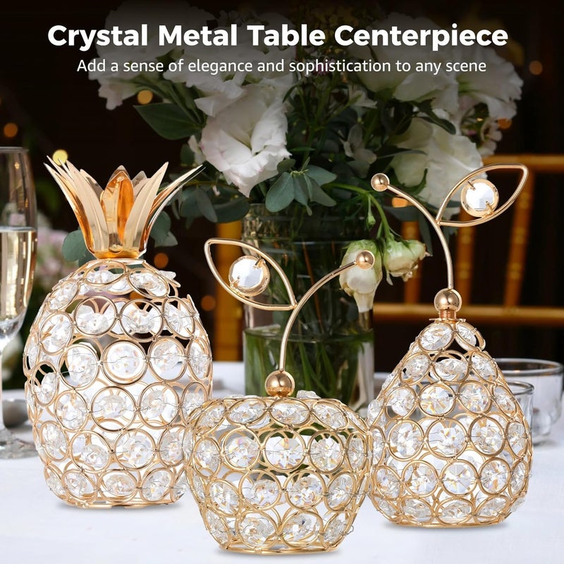 3-Piece Golden Crystal Fruit Sculpture Set: Pine, Pear, and, Elegant Table Decoration for Home, Office, and Parties - Image 4