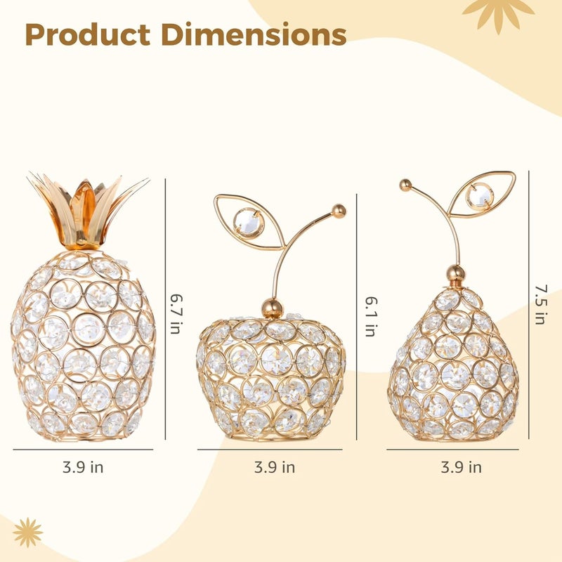 3-Piece Golden Crystal Fruit Sculpture Set: Pine, Pear, and, Elegant Table Decoration for Home, Office, and Parties - Image 3