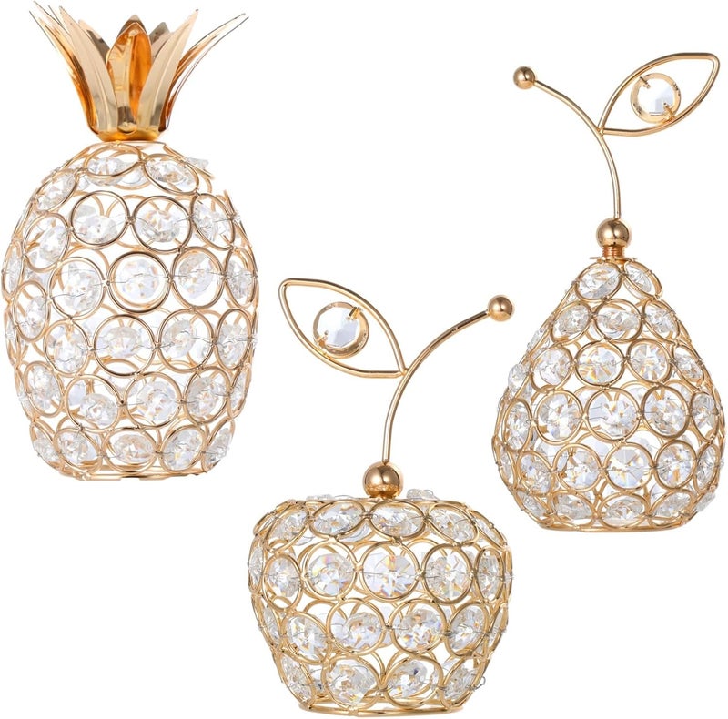 3-Piece Golden Crystal Fruit Sculpture Set: Pine, Pear, and, Elegant Table Decoration for Home, Office, and Parties - Image 2