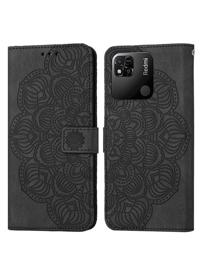 HuHa Case Cover For Xiaomi Redmi 9C / 10A Mandala Embossed Flip Leather Phone Case Black 