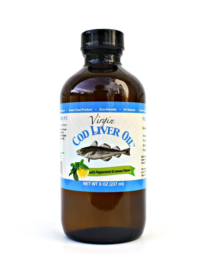 Generic Virgin Cod Liver Oil - 8 Fl oz Natural, Sustainably sourced, Wild Caught & Fresh Tasting. High in Vitamin D, Omega 3 DHA/EPA (Lemon and Peppermint Flavored)  - Image 1