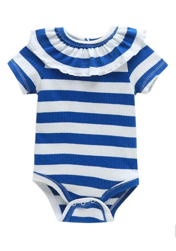 Bambimici Bambimici Striple Print White- Blue Short Sleeve Bodysuit