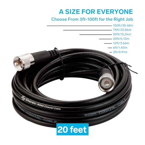 STEREN RG8X Coaxial Cable 20 ft, CB Coax Cable with PL259 UHF Connectors, Male to Male Low Loss 50 Ohm for HAM Radio, LMR400, Antenna Analyzer - Image 3