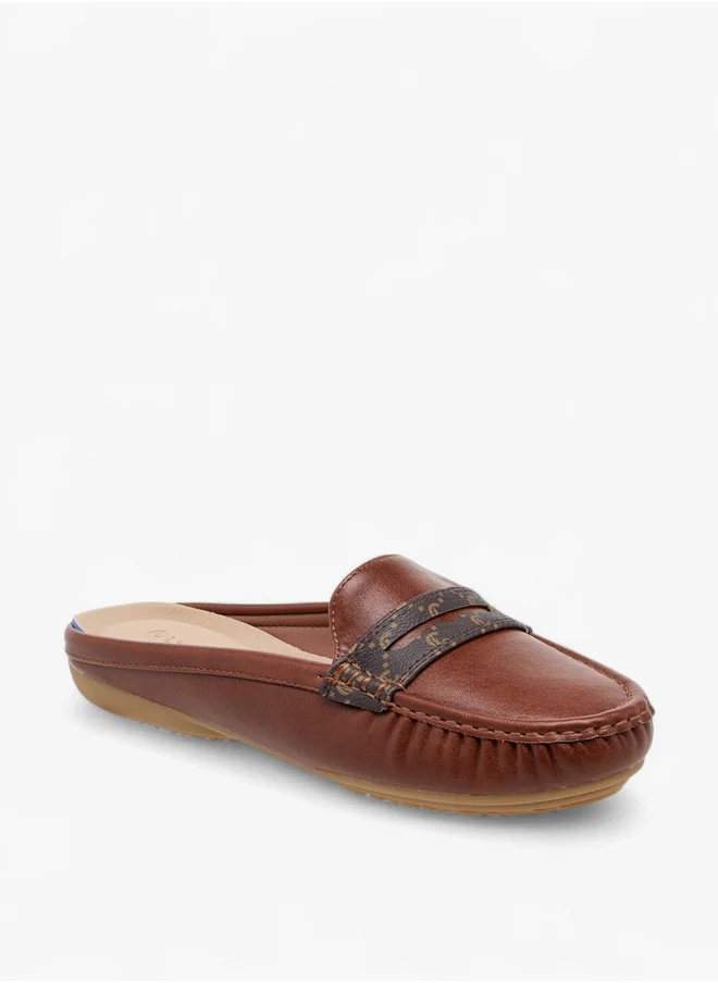 Le Confort Women's Solid Slip-On Mules with Monogram Print Detail