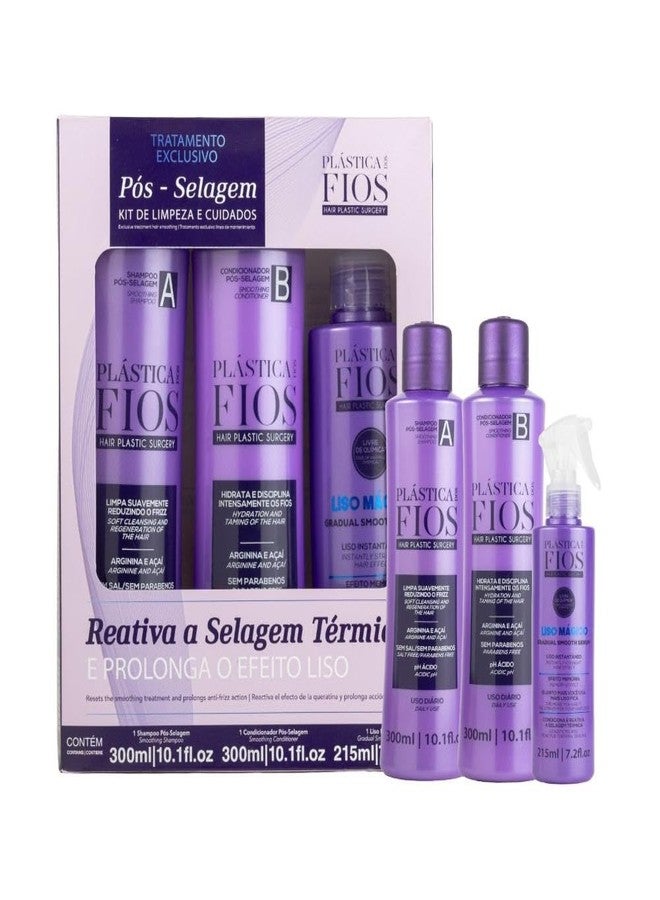 Cadiveu Professional Plástica dos Fios Post-Sealing Hair Treatment Kit, 3-Piece Set with Shampoo, Conditioner and Gradual Smooth Serum, Anti-Frizz Thermal Sealing System - Image 1